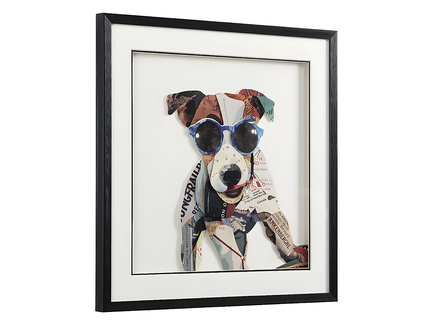 Tableau collage chien effet 3D MAMBO avec cadre noir - 60 x 60 cm - Multicolore