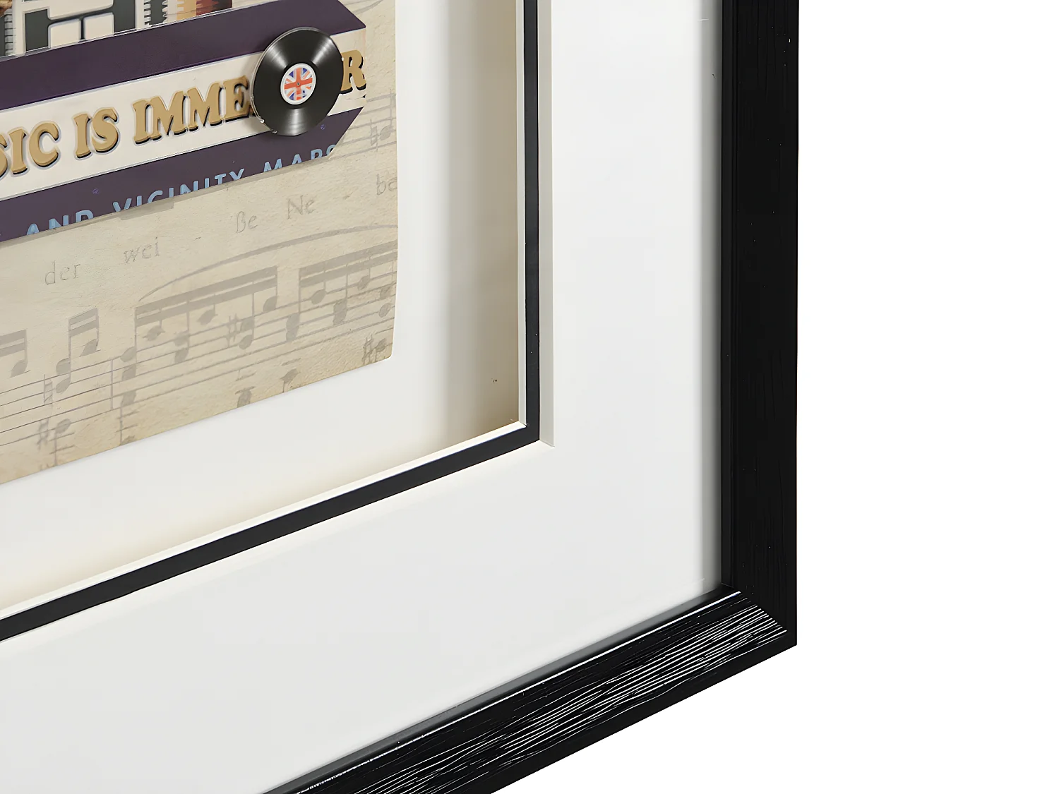 Tableau collage guitare effet 3D HERO avec cadre noir - 50 x 70 cm - Multicolore