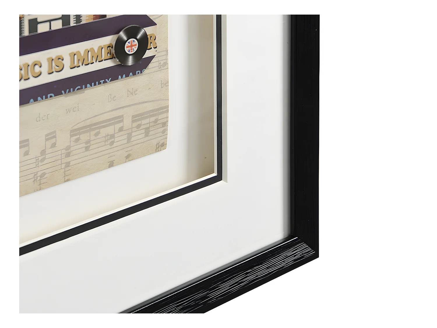 Quadro multicolor colagem guitarra efeito 3D com moldura preta de 50 x 70 cm - HERO