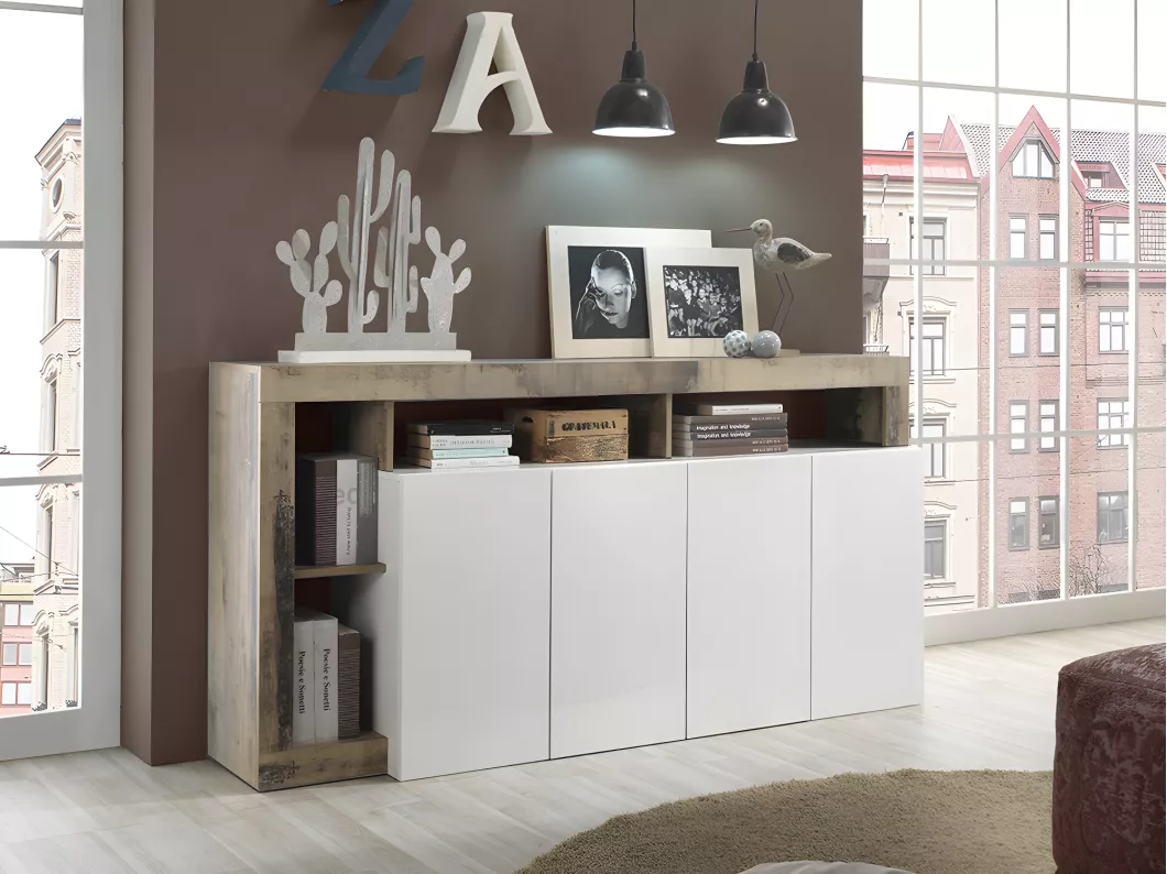 Kauf Unique Sideboard mit 4 Türen & 4 Ablagen - Weiß lackiert & Eichefarben - SEFRO