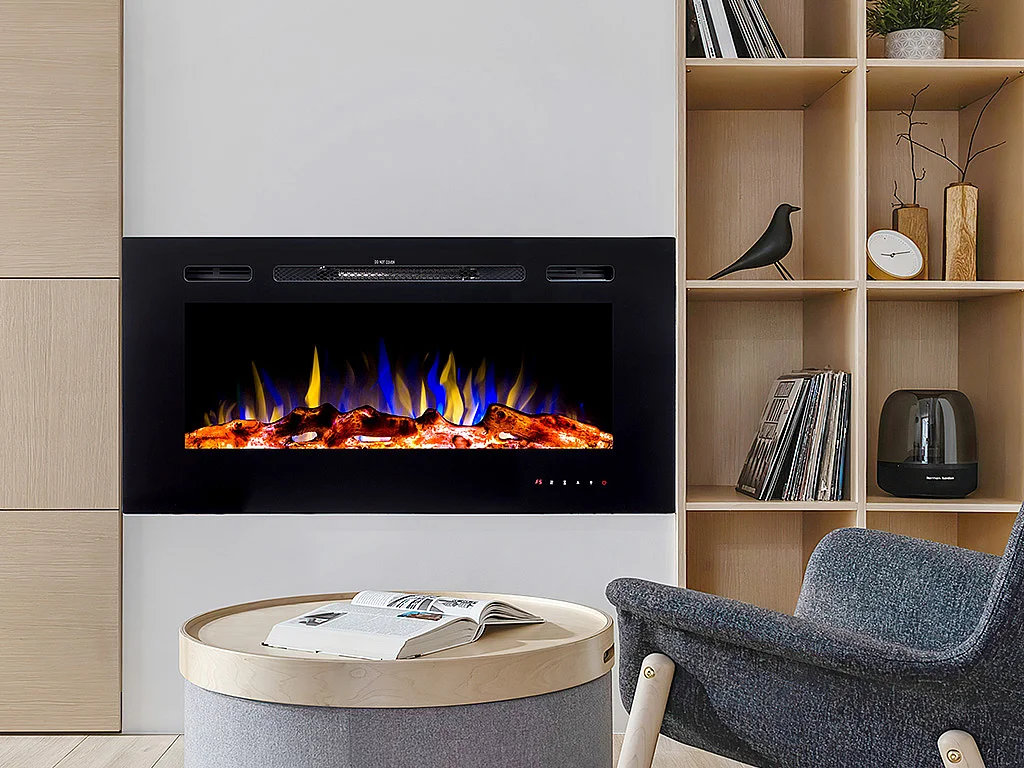 Lareira elétrica de parede de C101,6 x L14 x A54,4 cm cor preto - CALBUCO