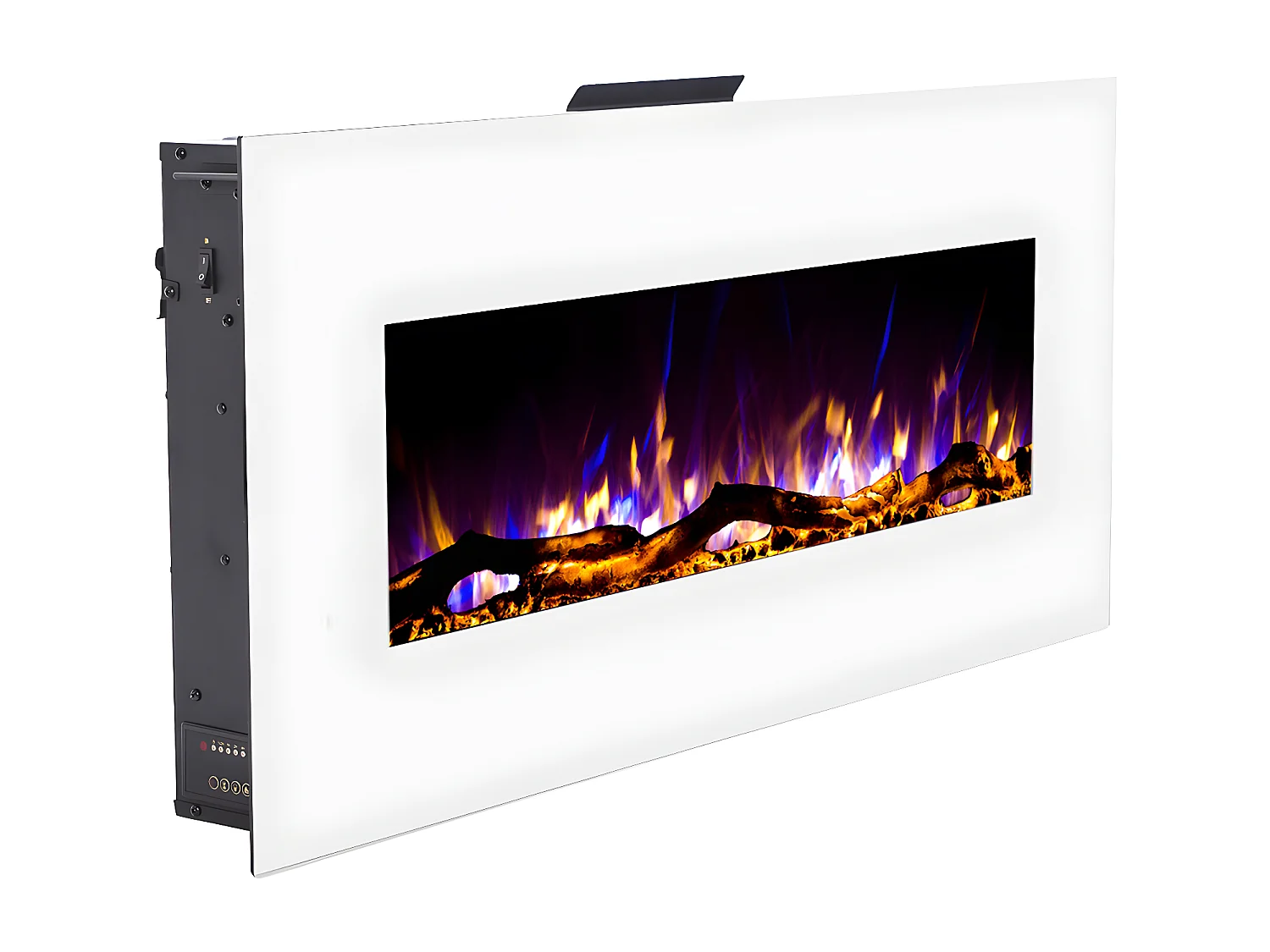 Cheminée électrique murale LALITA - L110 x P14 x H49 cm - Blanc