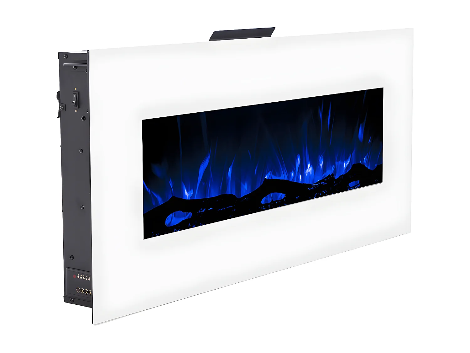 Cheminée électrique murale LALITA - L110 x P14 x H49 cm - Blanc