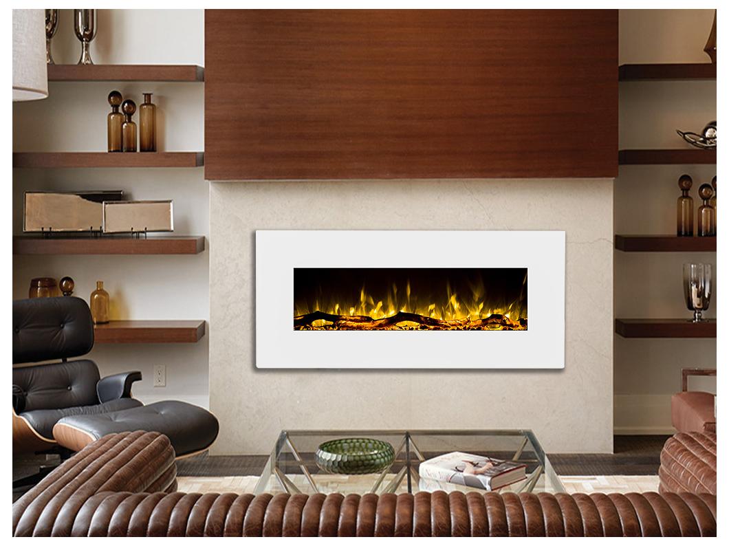 Lareira elétrica de parede LALITA - C110 x L14 x A49 cm - Branco