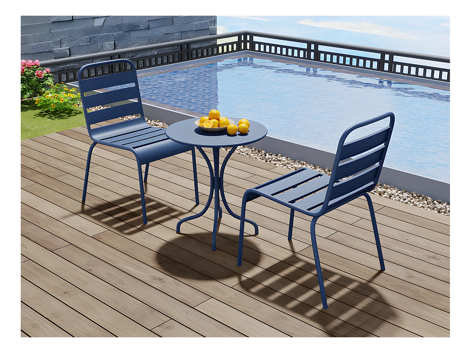 Silla de jardín apilable de metal azul noche - MIRMANDE