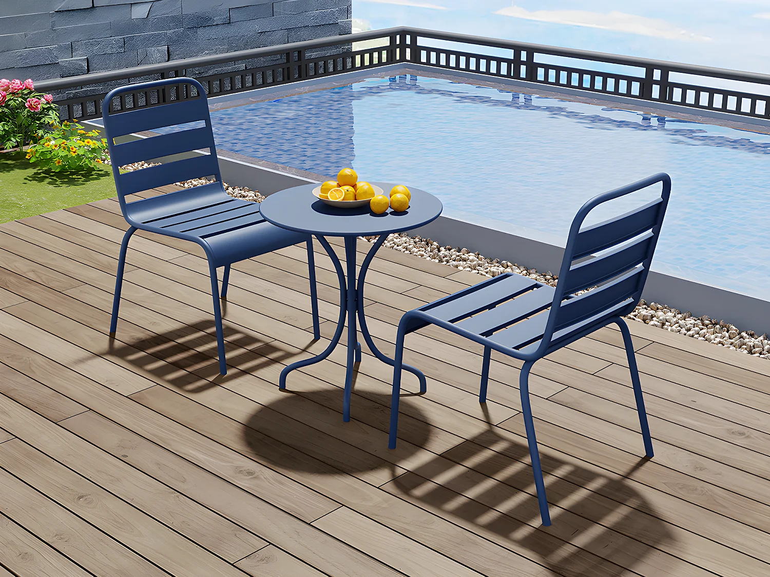 Chaise de jardin empilable en métal - Bleu nuit - MIRMANDE de MYLIA