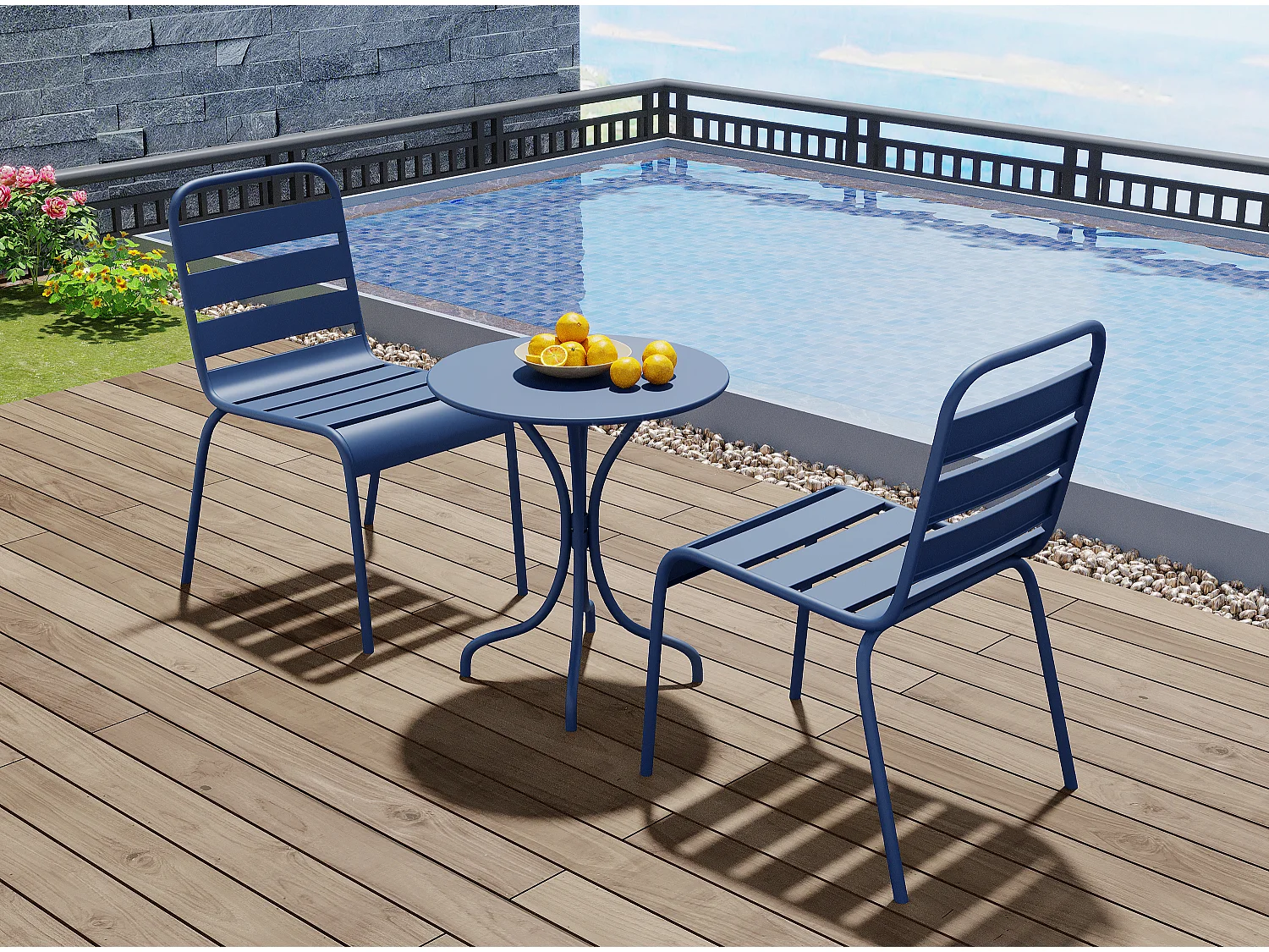 Table ronde de jardin D.60 cm en métal - Bleu nuit - MIRMANDE de MYLIA