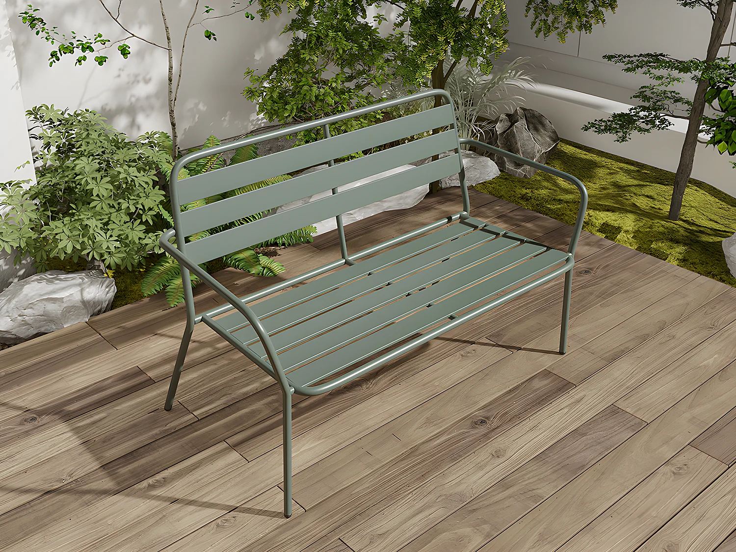 Banc de jardin en métal - Vert amande - MIRMANDE de MYLIA