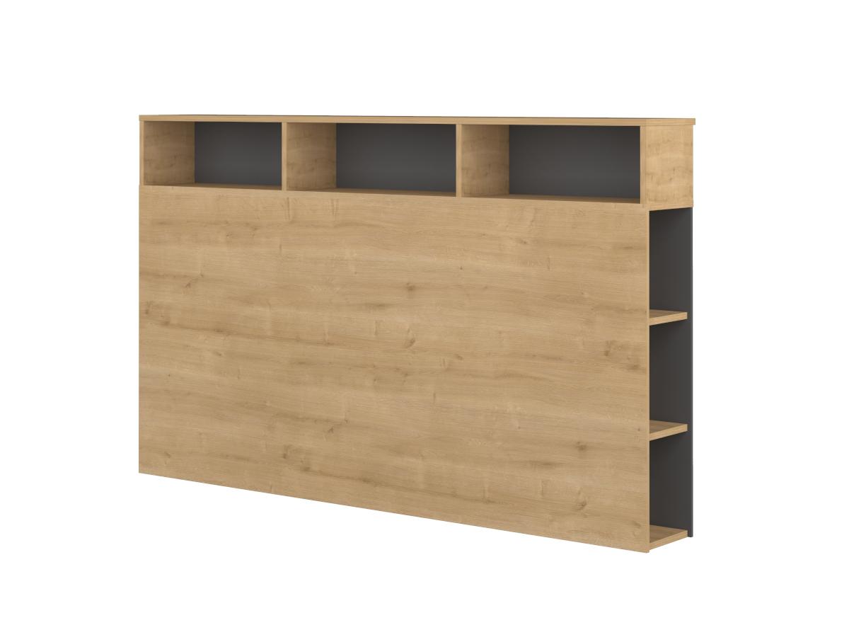 Tête de lit avec rangements NASTIA - 160 cm - Chêne & anthracite
