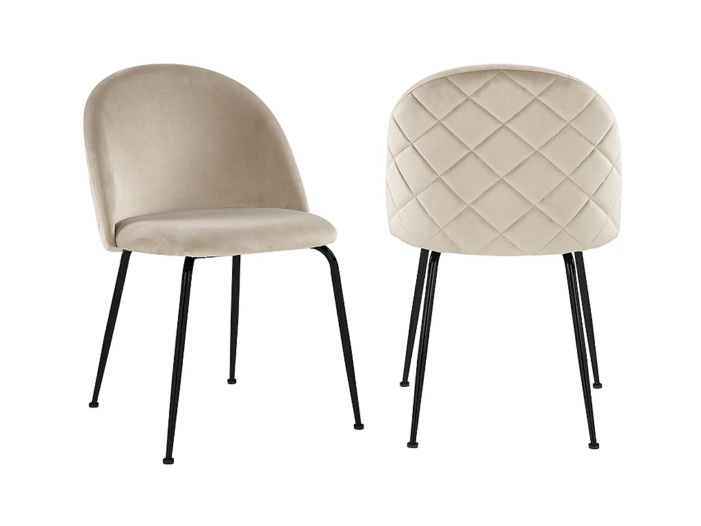 Lot de 2 chaises en velours et acier inoxydable noir - Beige - MELBOURNE