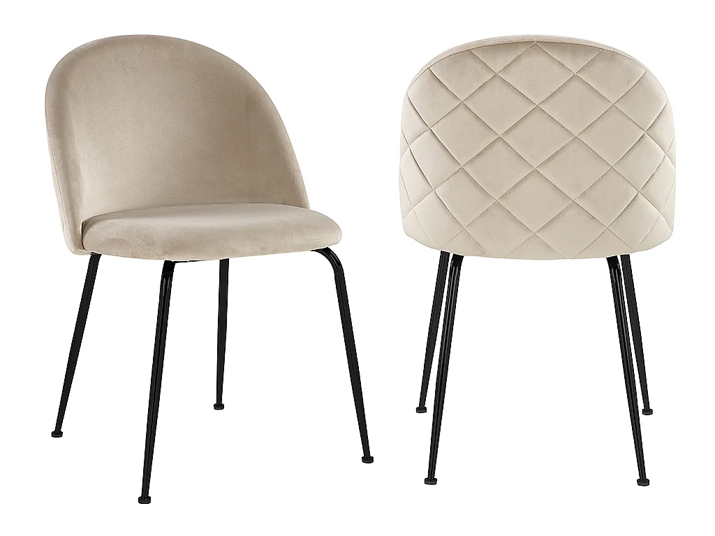 Lot de 2 chaises en velours et acier inoxydable noir - Beige - MELBOURNE
