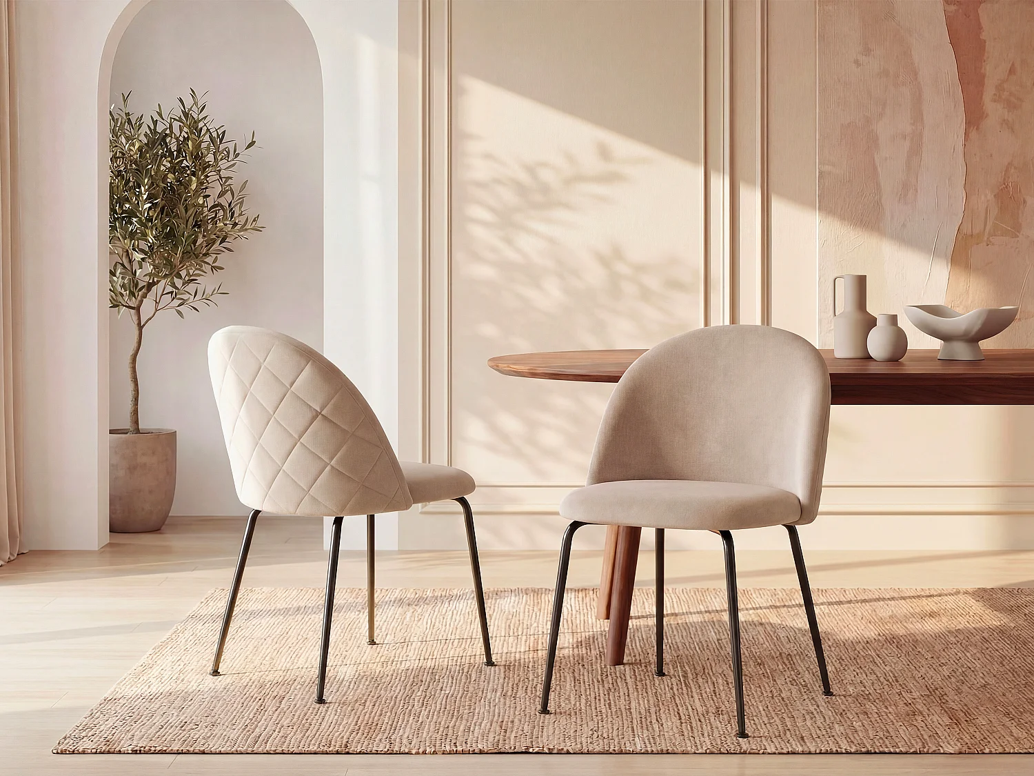 Set med 2 stolar beige sammet och svart rostfritt stål MELBOURNE