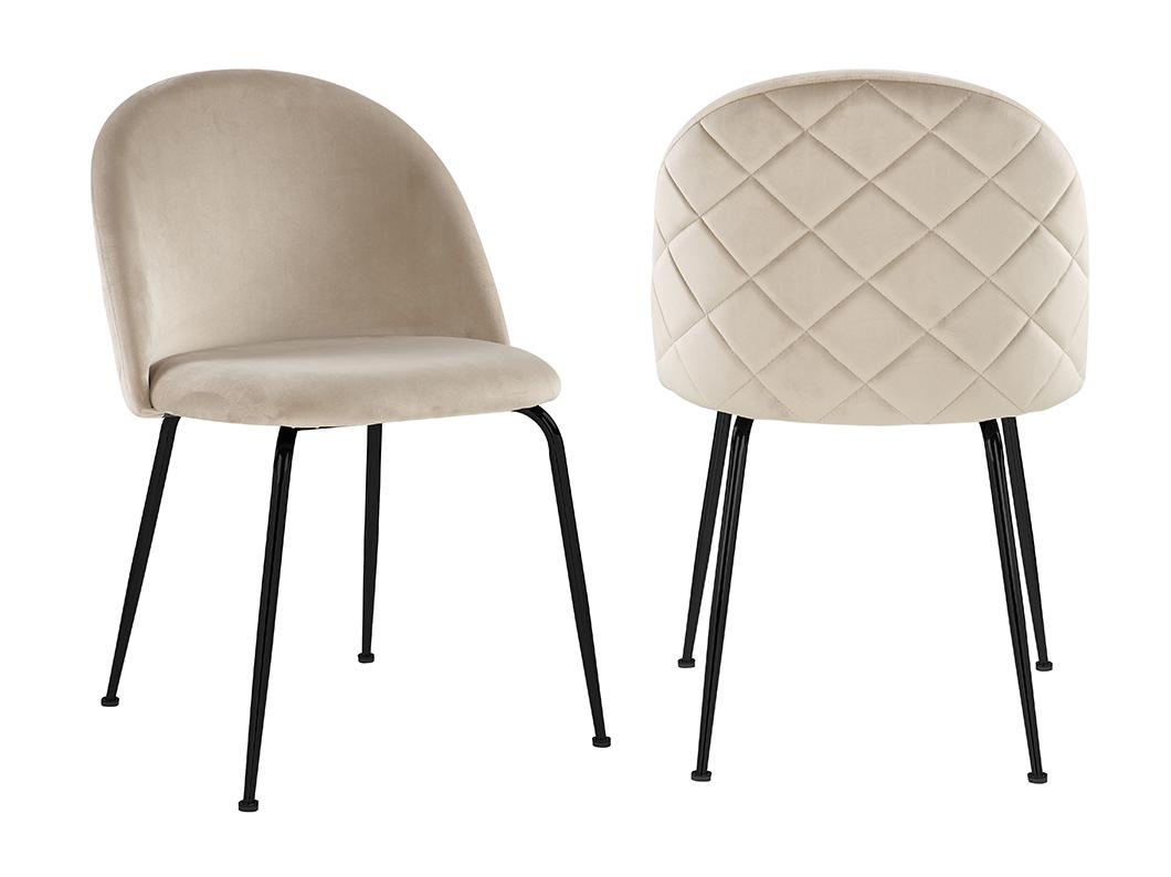 Lot de 2 chaises en velours et acier inoxydable noir - Beige - MELBOURNE