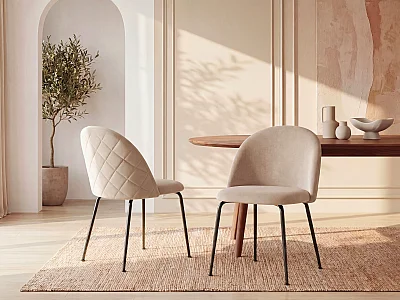 Lot de 2 chaises en velours et acier inoxydable noir - Beige - MELBOURNE