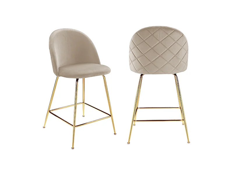 Juego de 2 taburetes de bar MELBOURNE - Terciopelo y metal dorado - Beige