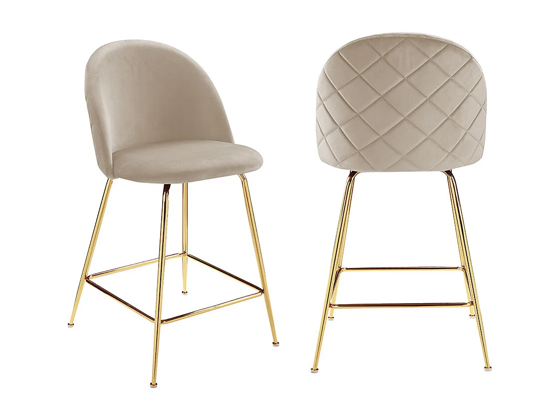Lot de 2 tabourets de bar en velours et acier inoxydable doré - Beige - MELBOURNE