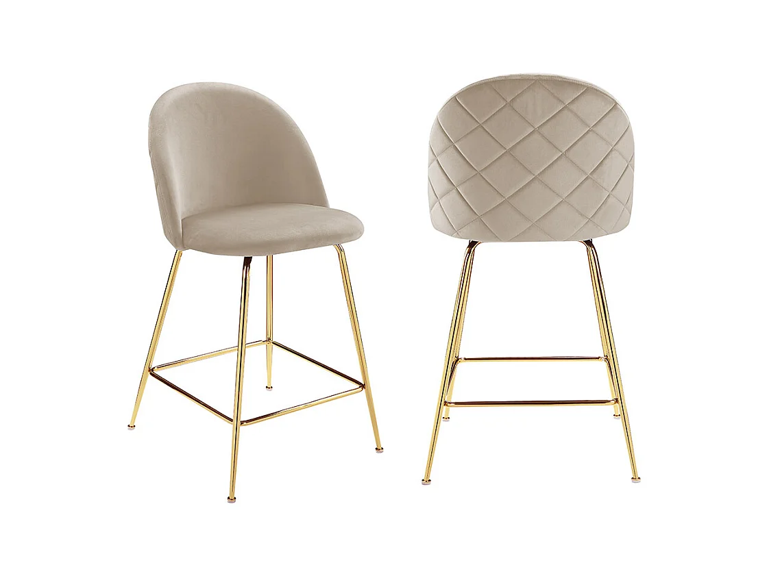 Lot de 2 tabourets de bar en velours et acier inoxydable doré - Beige - MELBOURNE