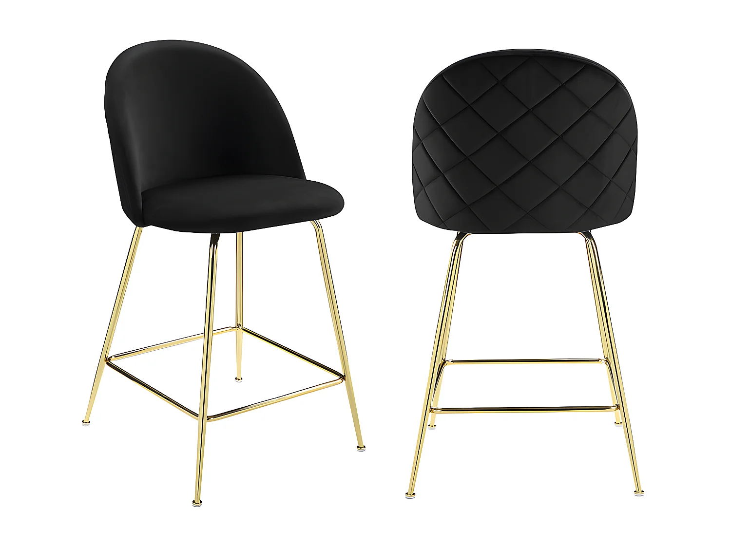 Lot de 2 tabourets de bar en velours et acier inoxydable doré - Noir - MELBOURNE