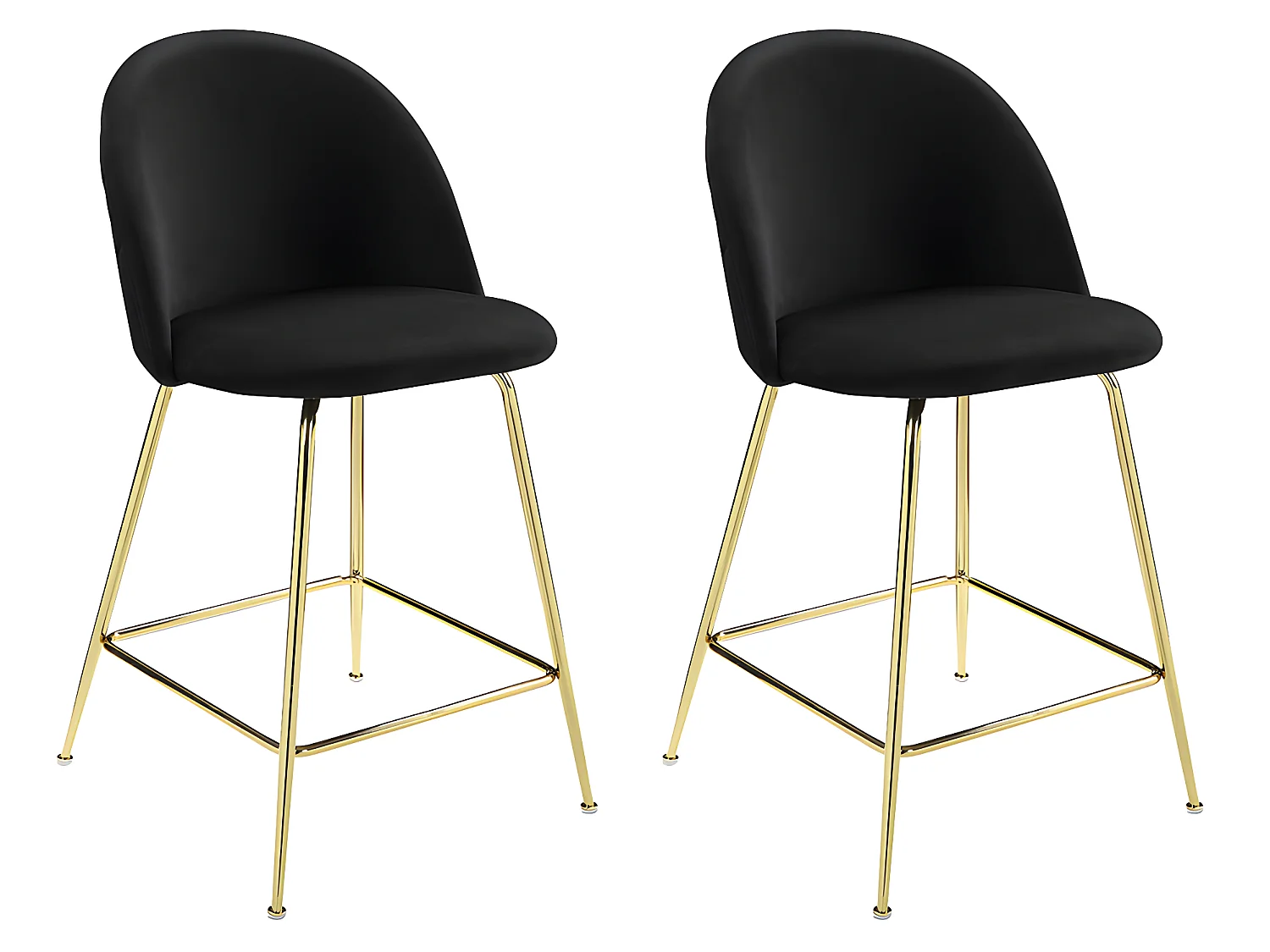 Lot de 2 tabourets de bar en velours et acier inoxydable doré - Noir - MELBOURNE