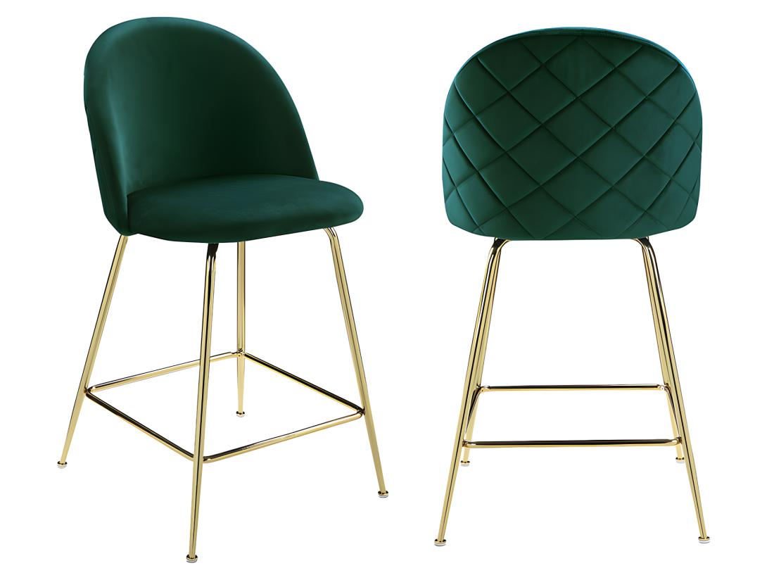 vente unique Lot de 2 tabourets de bar en velours et acier inoxydable doré - Vert - MELBOURNE