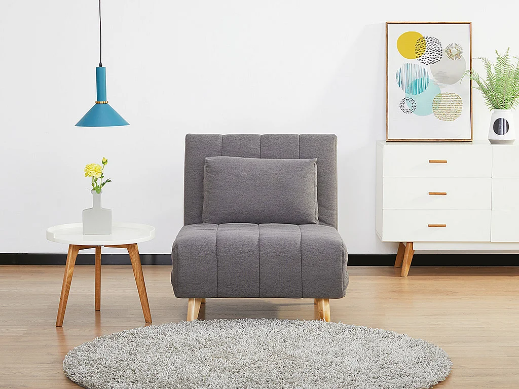 Fauteuil convertible en tissu gris STREVI