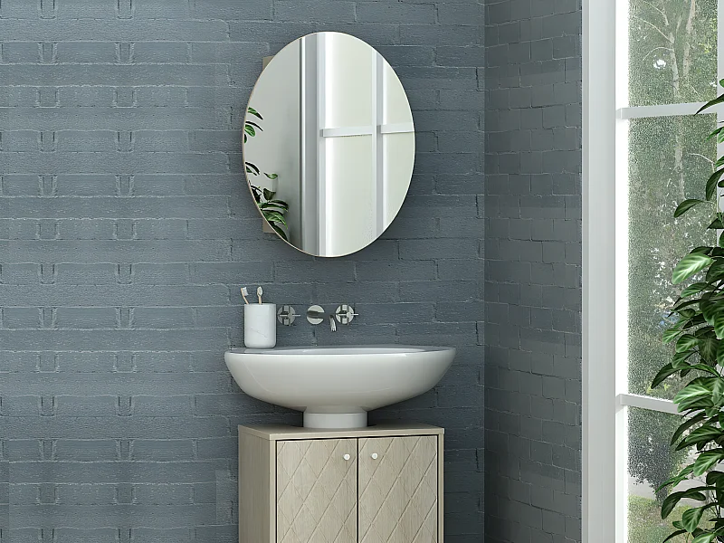Armoire murale de salle de bain ovale avec miroir - Couleur chêne - RURI