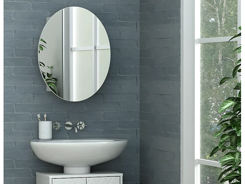 Badezimmer Hängeschrank oval mit Spiegel - Weiß - RURI