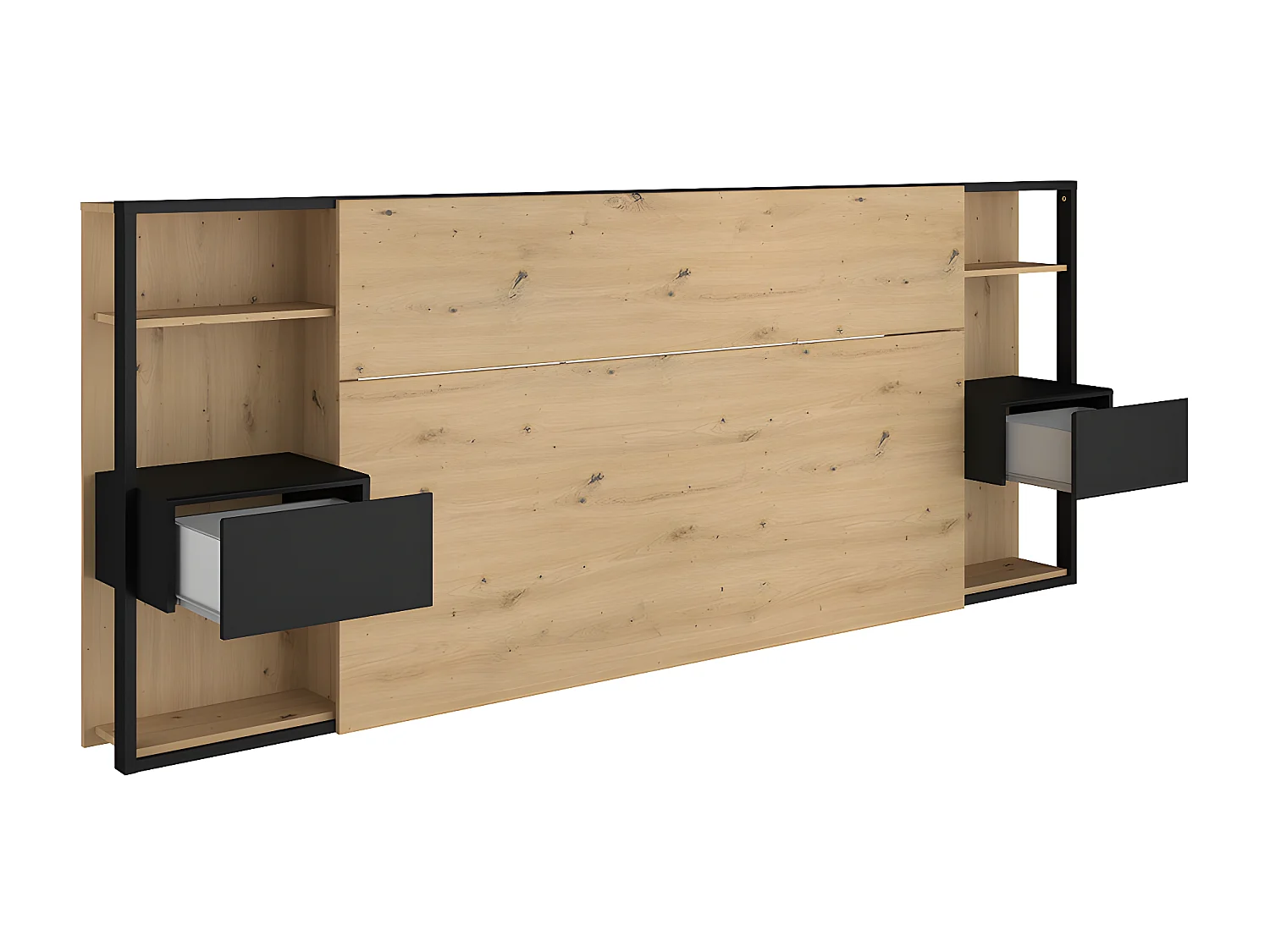 Cabeceira de cama com mesas de cabeceira de 160 cm cor carvalho e preto - MISTA