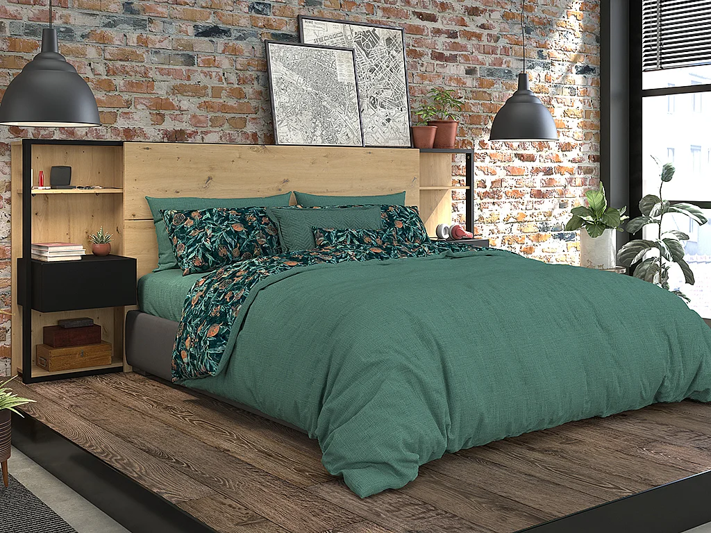 Tête de lit avec chevets MISTA - 160 cm - Chêne et noir