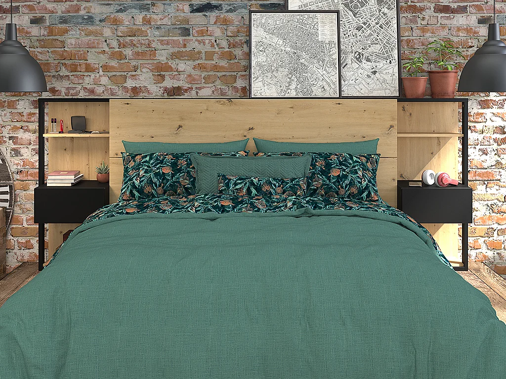 Cabeceira de cama com mesas de cabeceira de 160 cm cor carvalho e preto - MISTA