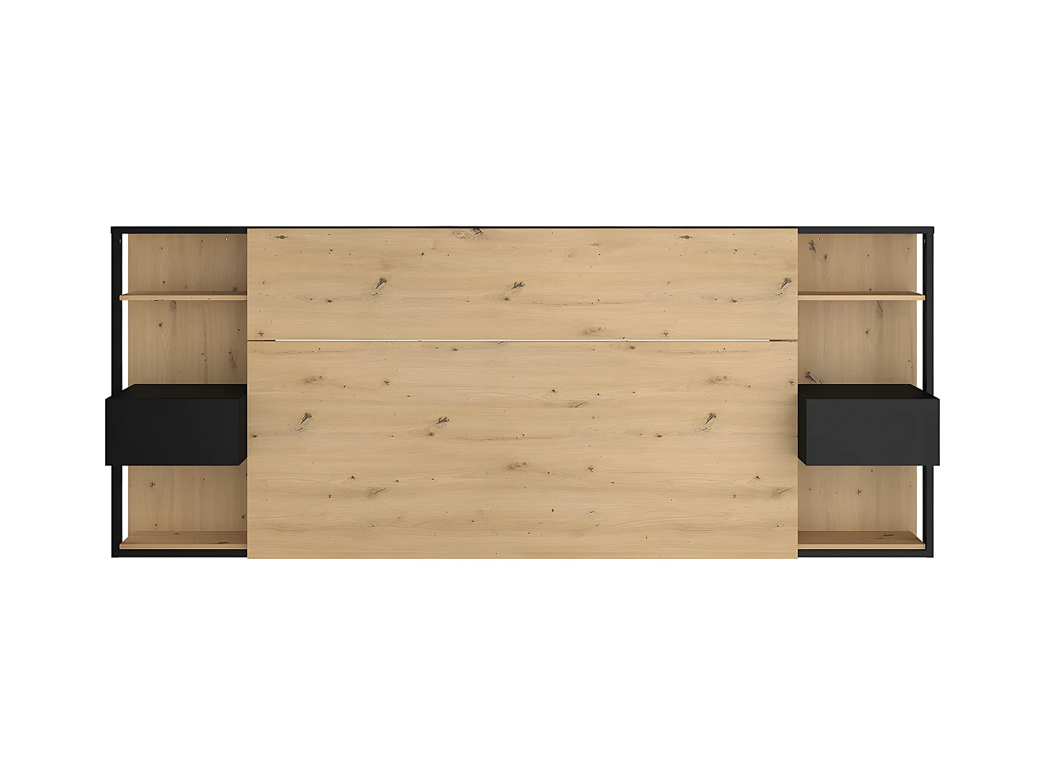 Cabecero con mesas de noche MISTA - 160 cm - roble y negro