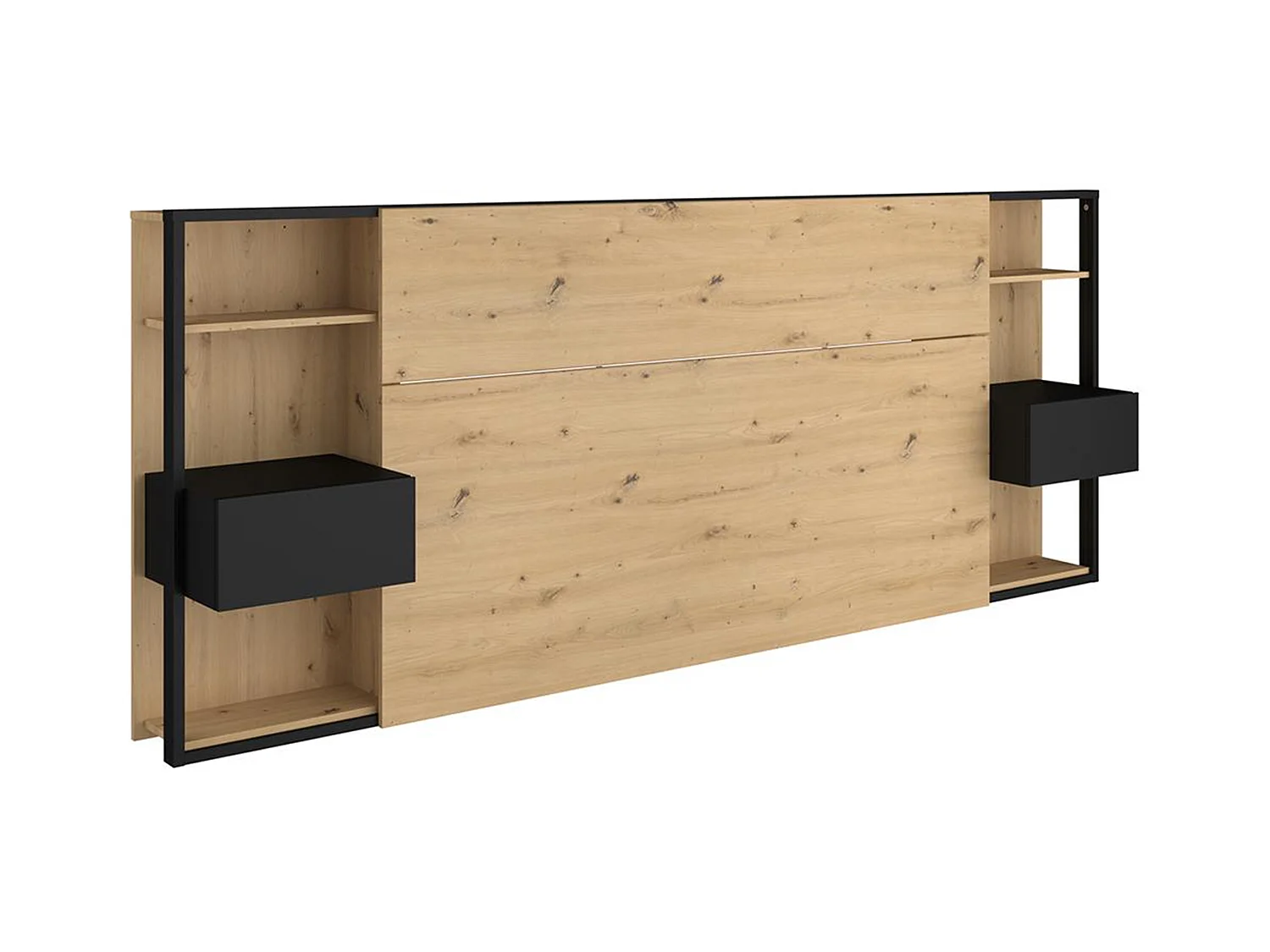 Cabecero con mesas de noche MISTA - 160 cm - roble y negro