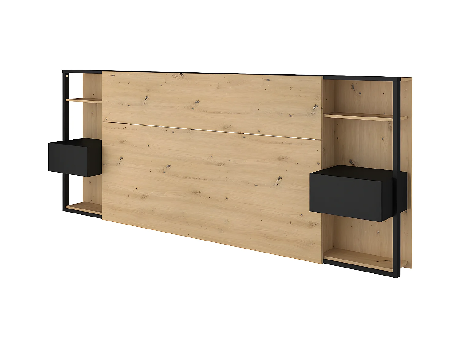 Cabecero con mesas de noche MISTA - 160 cm - roble y negro