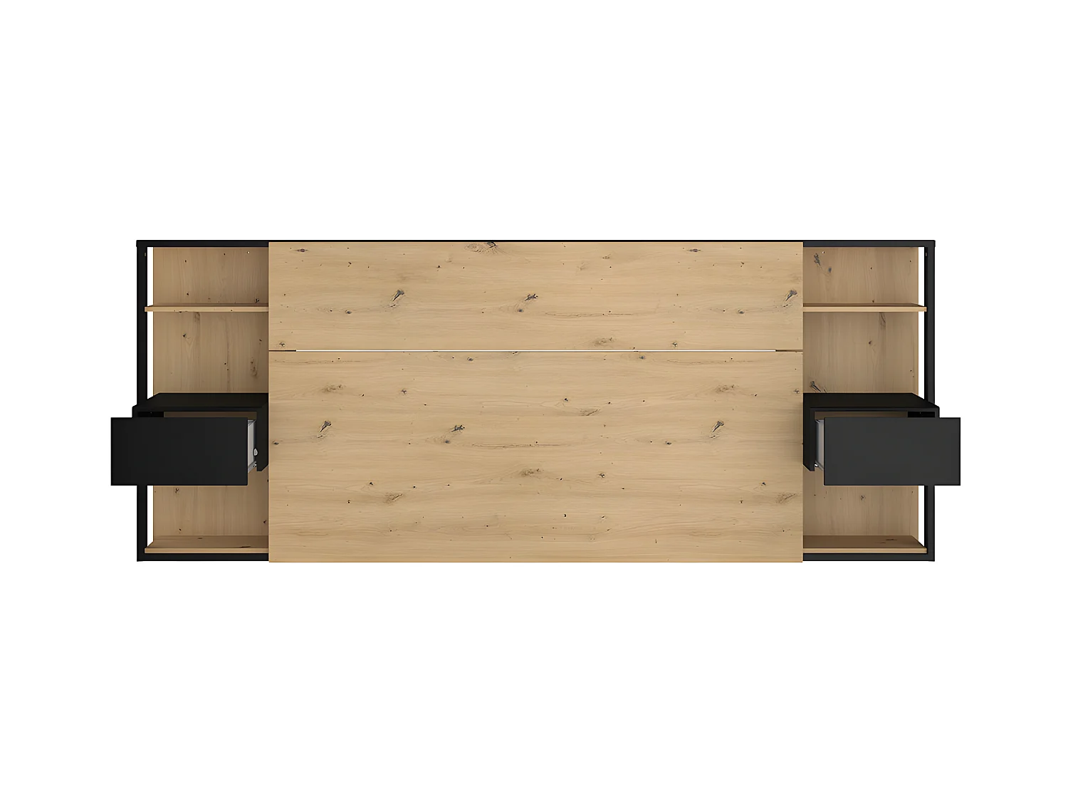 Cabecero con mesas de noche MISTA - 160 cm - roble y negro