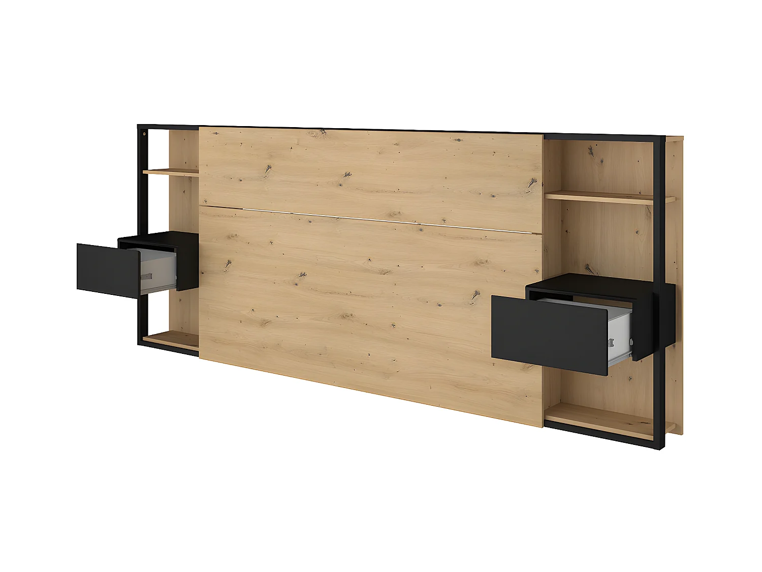 Cabecero con mesas de noche MISTA - 160 cm - roble y negro