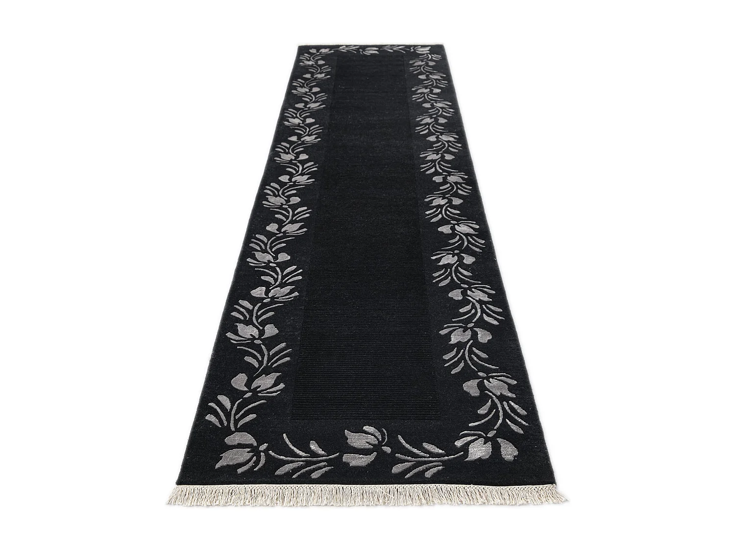 Läufer-Wollteppich 89x401 Schwarz Darya