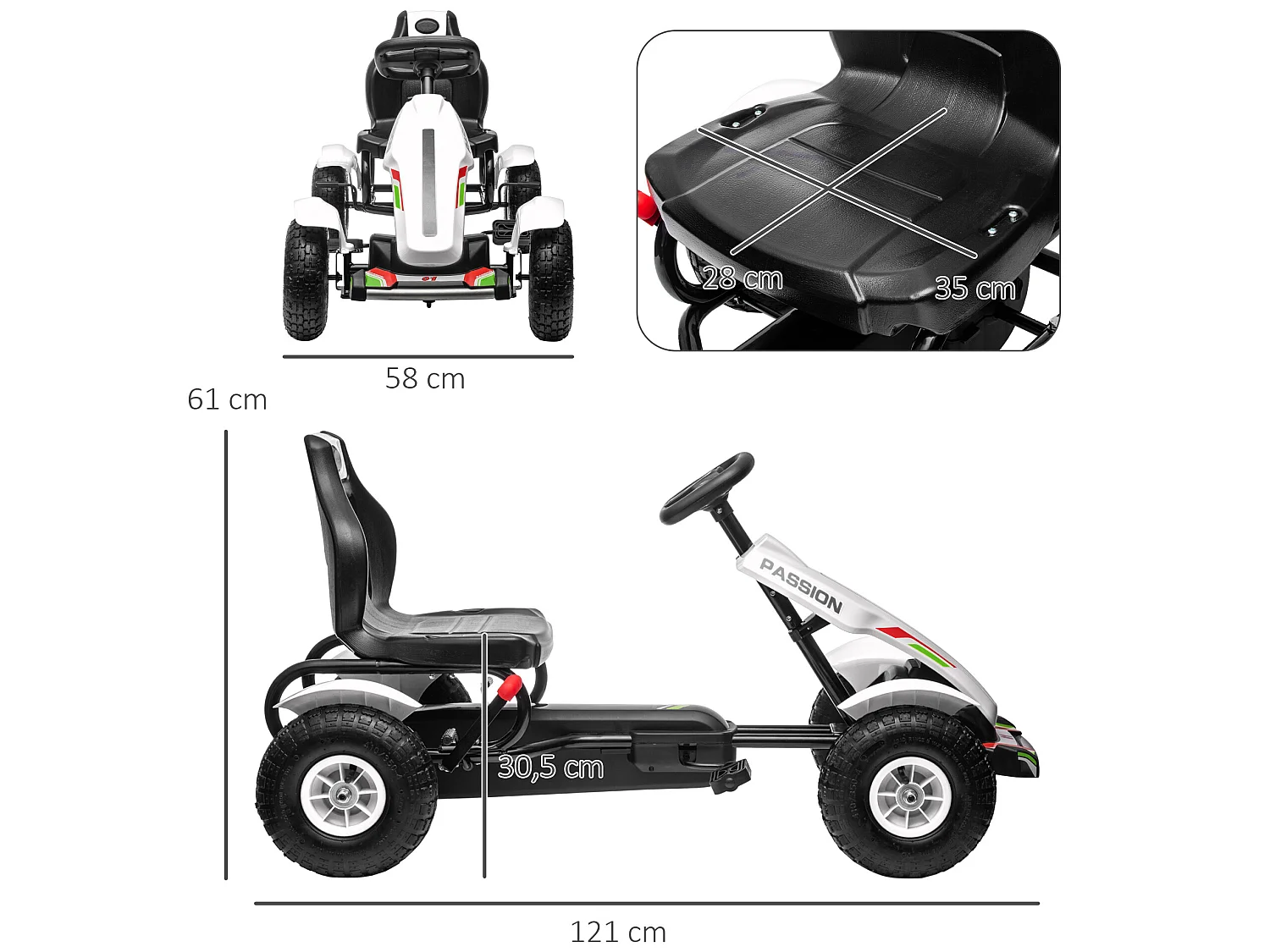 Gokart a pedales blanco 121x58x61 cm HOMCOM