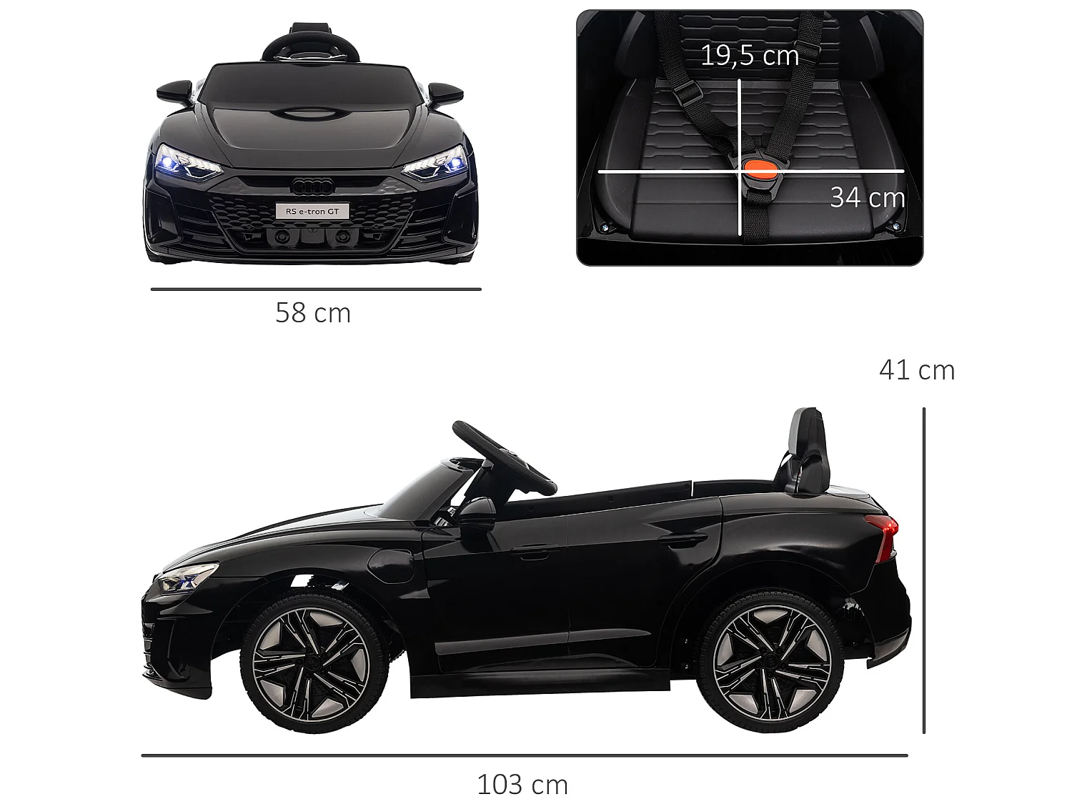 Coche eléctrico infantil negro 103x58x41 cm HOMCOM