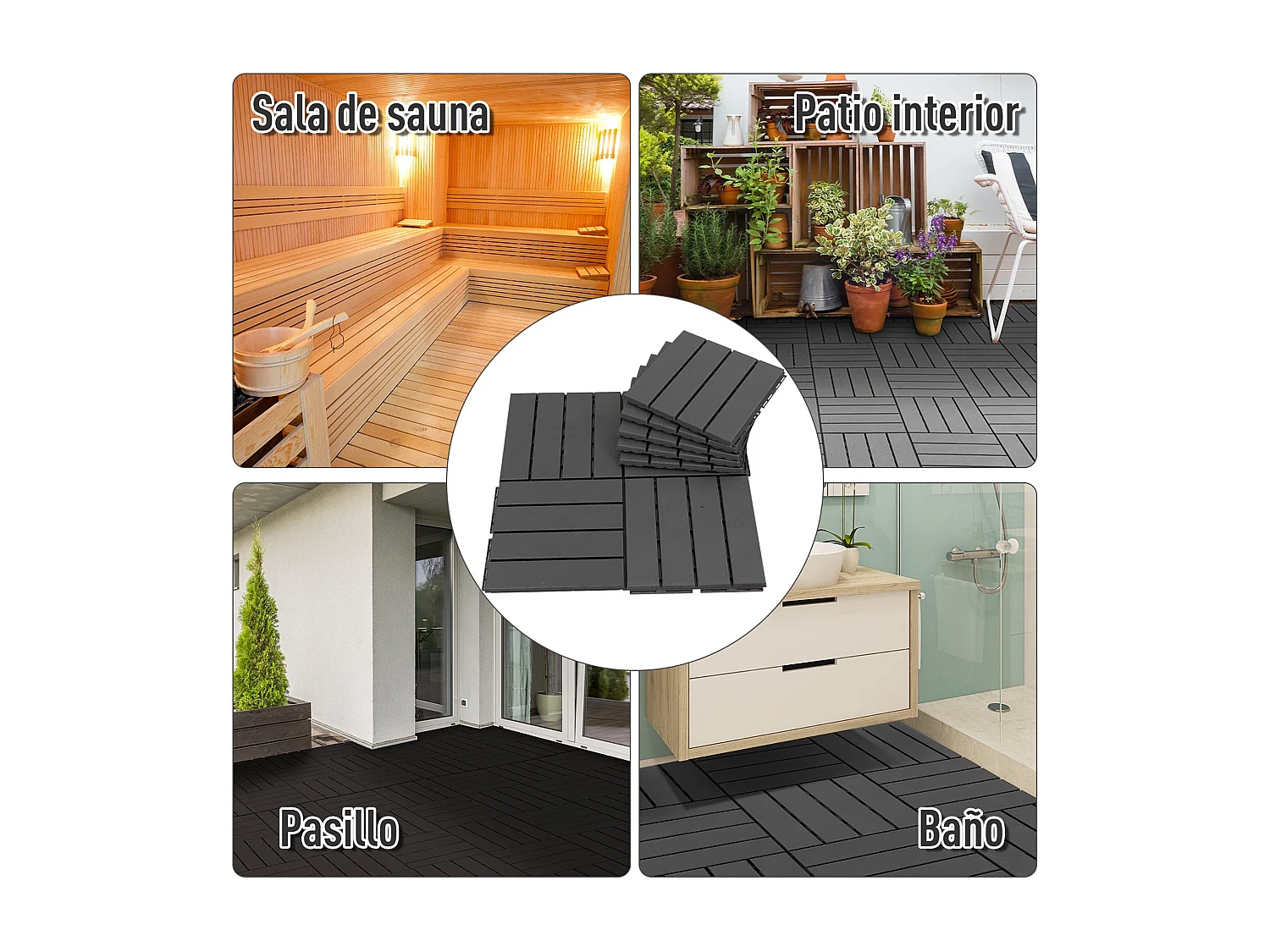 Baldosas cuadradas negro 30x30x2 cm Outsunny