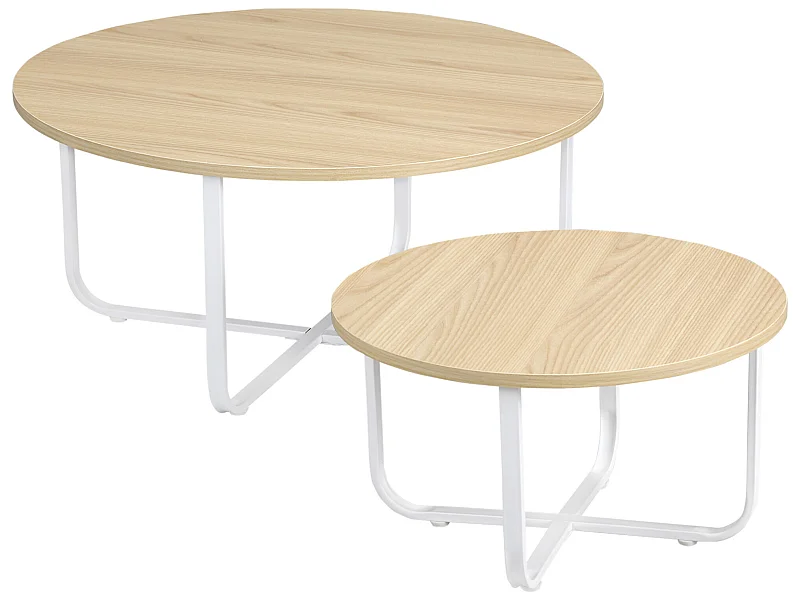 Mesitas de café madera natural y blanco 65x65x32 cm HOMCOM