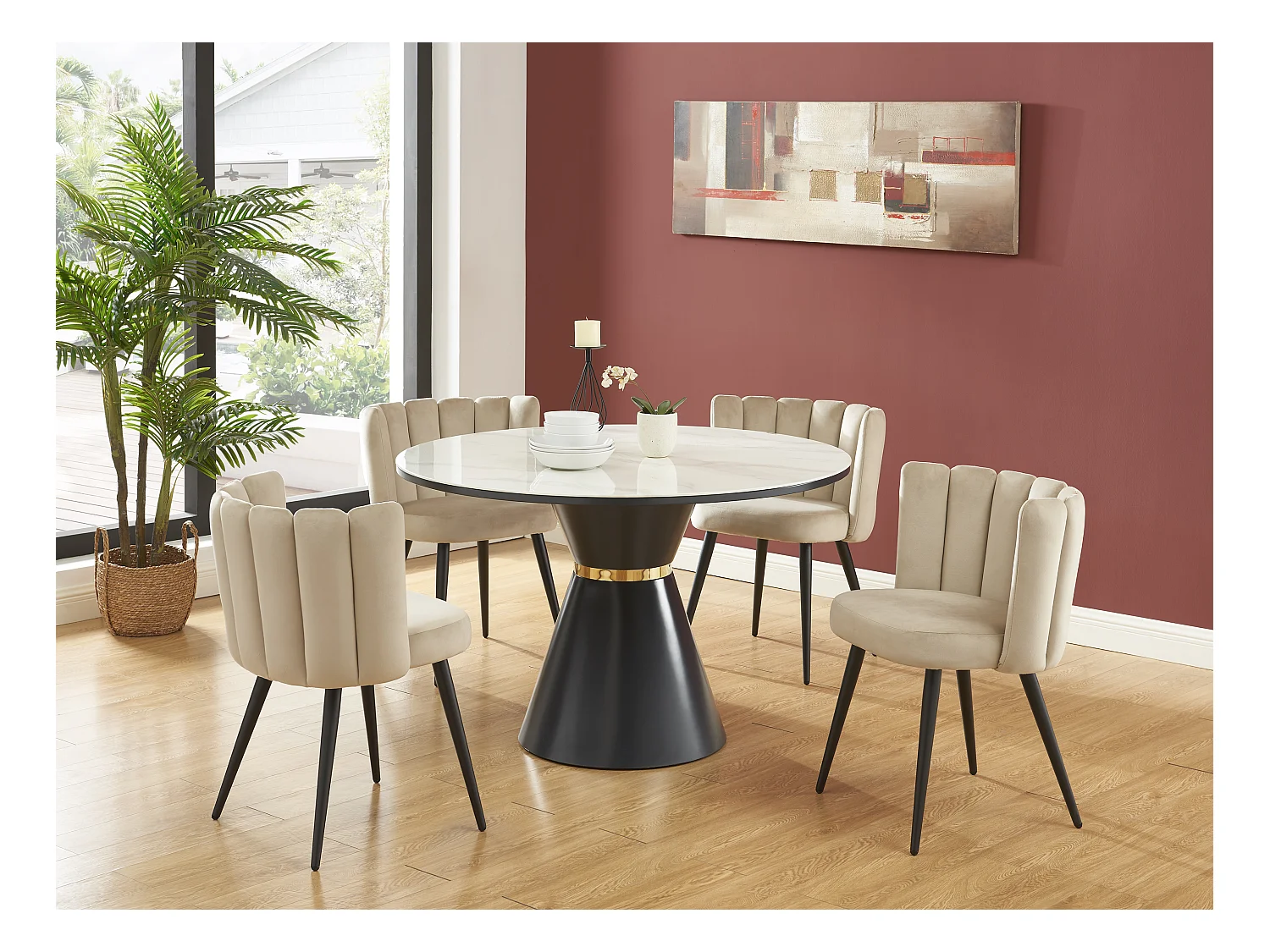 Lot de 6 chaises en velours et métal noir - Beige - PRANILA de Pascal MORABITO