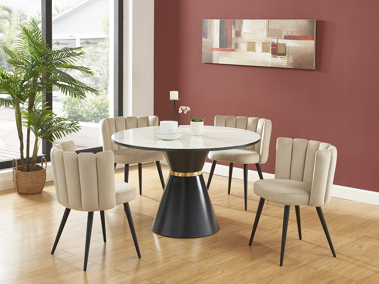 Vente-unique Stuhl 6er-Set - Samt & Schwarzes Metall - Beige - Pranila Von Pascal Morabito