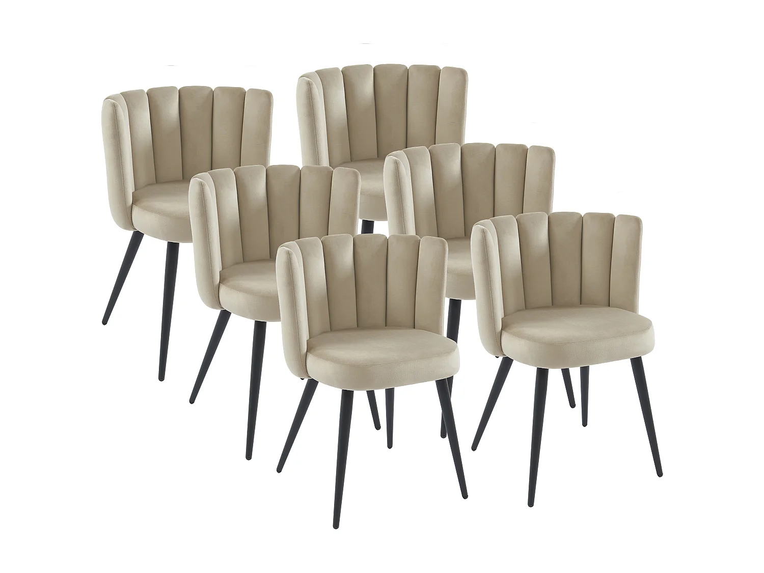 Lot de 6 chaises en velours et métal noir - Beige - PRANILA de Pascal MORABITO