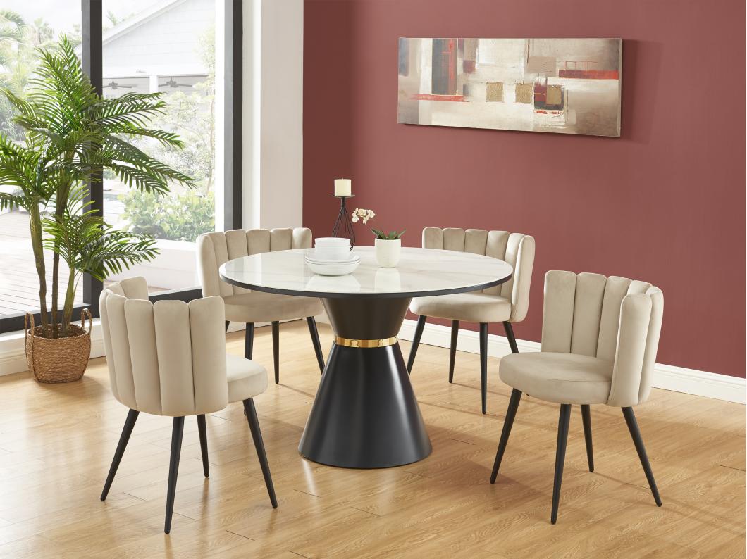 Set van 6 stoelen van velours en zwart metaal - Beige - PRANILA - van Pascal Morabito