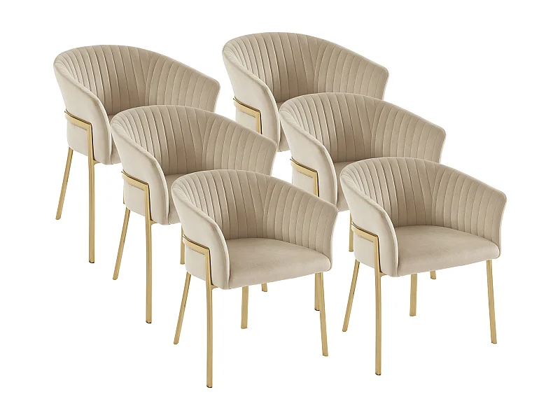 Set van 6 stoelen met armleuningen van velours en goudkleurig metaal - Beige - ZAOVA - van Pascal Morabito