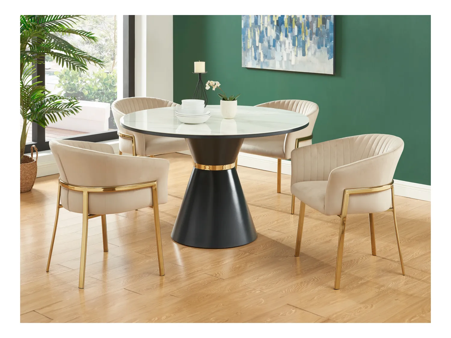 Lot de 6 chaises avec accoudoirs en velours et métal doré - Beige - ZAOVA de Pascal MORABITO