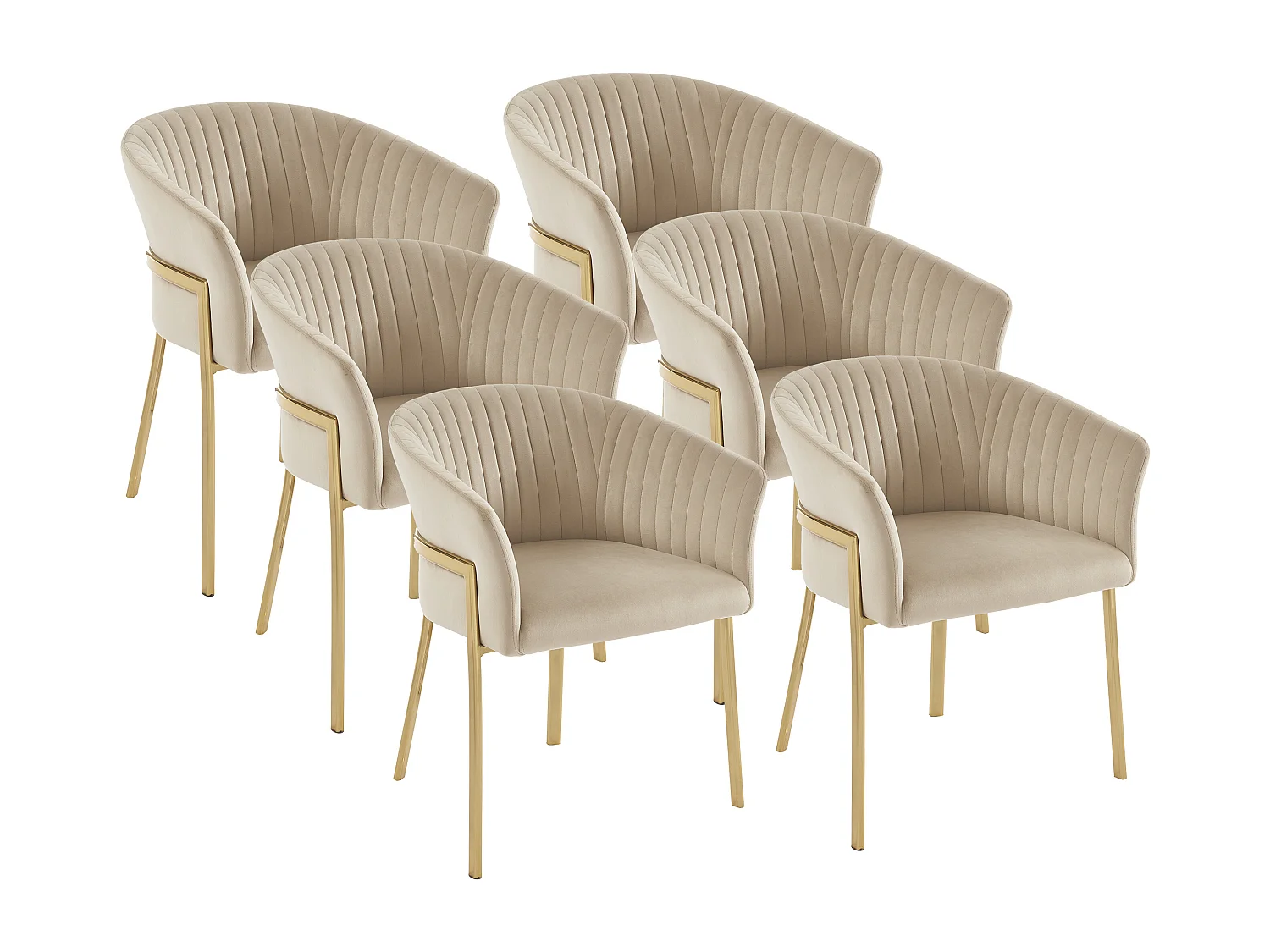 Set van 6 stoelen met armleuningen van velours en goudkleurig metaal - Beige - ZAOVA - van Pascal Morabito