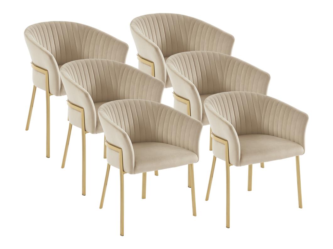 Set van 6 stoelen met armleuningen van velours en goudkleurig metaal - Beige - ZAOVA - van Pascal Morabito