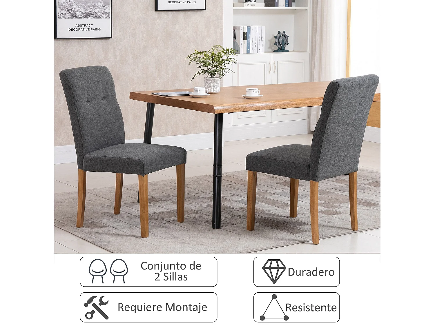 Juego de 2 sillas de comedor gris 50x62x96 cm HOMCOM