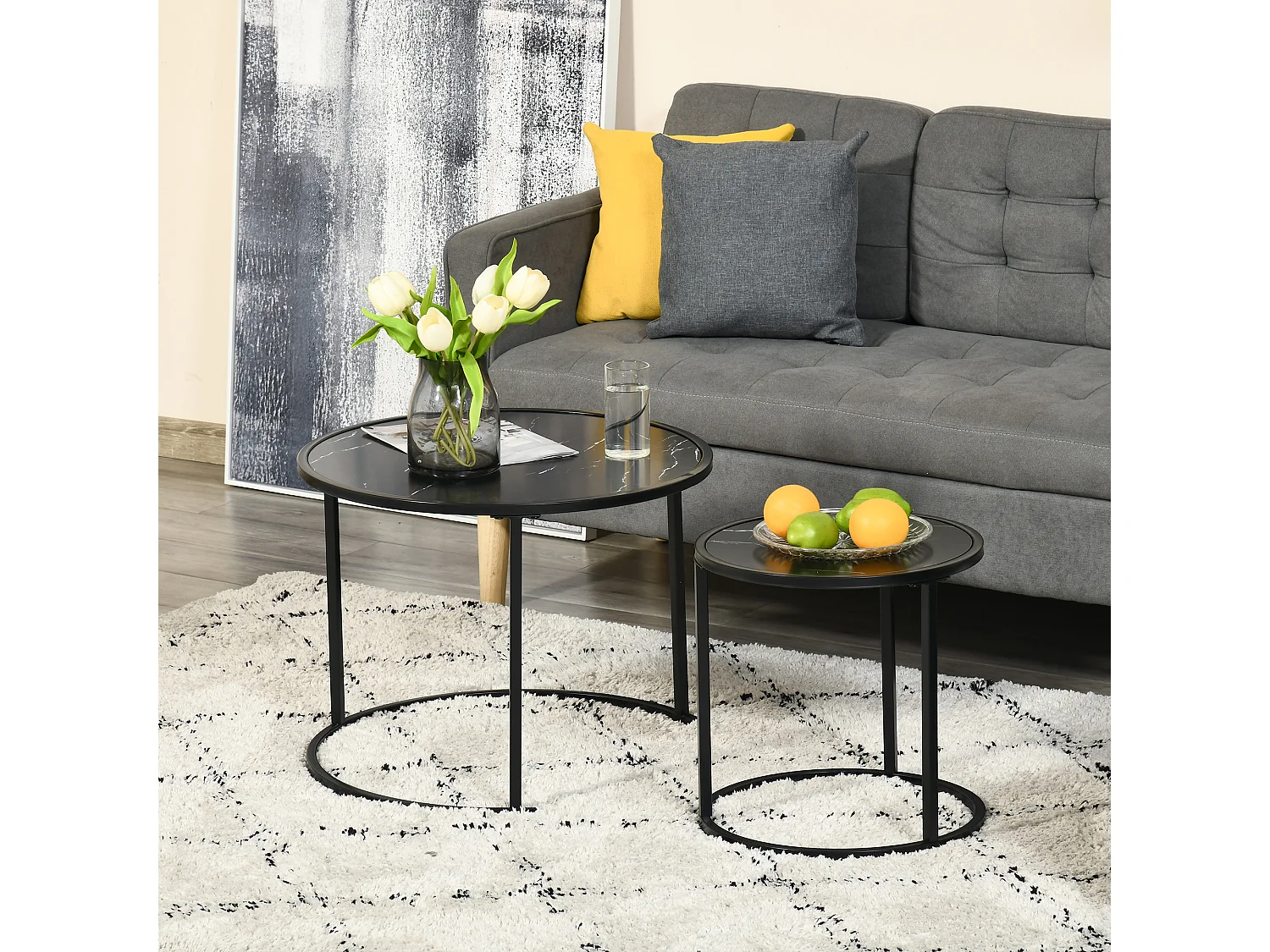 Juego de 2 mesas auxiliares negro 60x60x46 cm HOMCOM